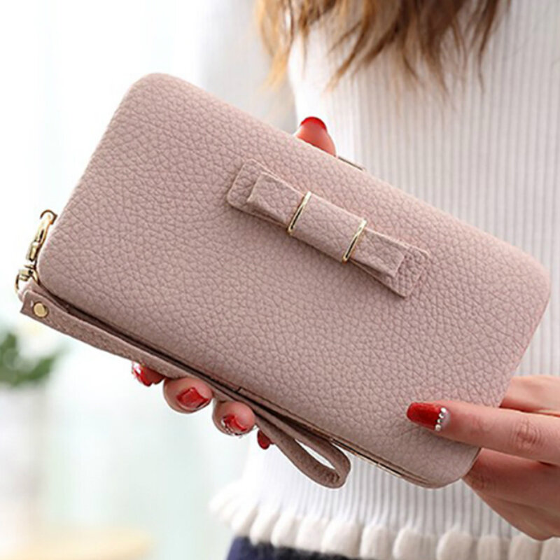 Wallets Women Bow Card Holder Solid Long Purse Chic Elegant Womens High Quality Kawaii All-match Clutch Wallet PU Leather New