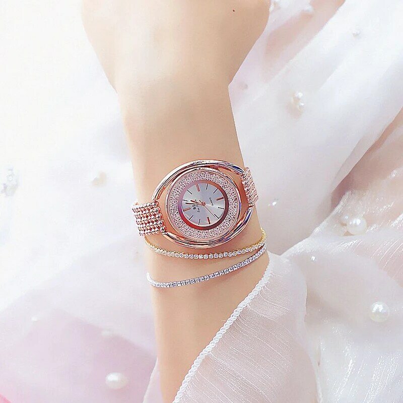 Zegarki kwarcowe damskie różowe złoto bransoletka ze strasami zegarek stalowy zegarek biznesowy kobiety zegar analogowy sukienka damska zegarek prezenty