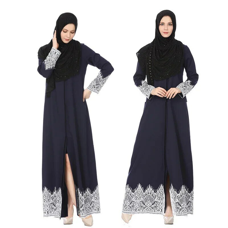 Abaya muçulmano vestido feminino rendas aparadas frente abaya muçulmano maxi kaftan kimono jalabiya vestidos turcos abaya femme ramadan