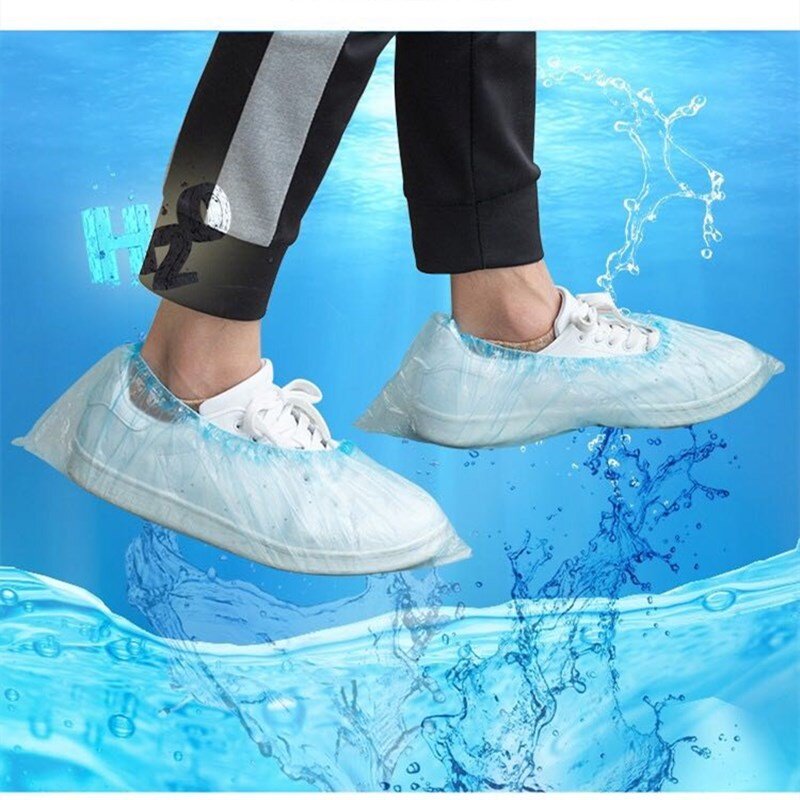100 PCS ทิ้งพลาสติกรองเท้าทำความสะอาด Overshoes กลางแจ้ง Rainy Day พรมทำความสะอาดรองเท้ากันน้ำครอบคลุมรอง...
