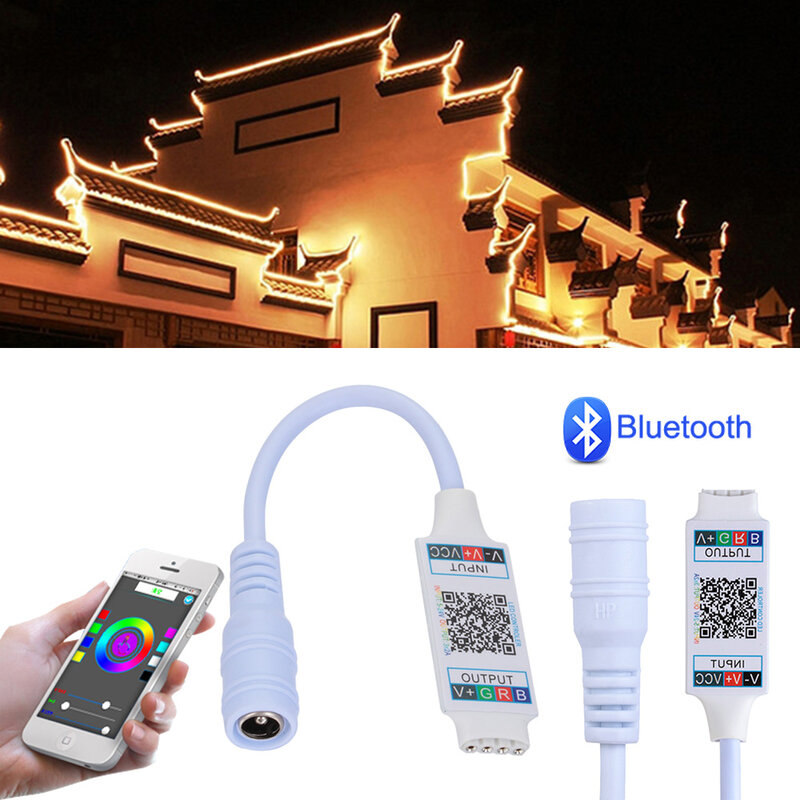 Minitira de luces LED RGB con Bluetooth, Controlador de luz de Control inalámbrico para teléfono inteligente, 6A cc 5-24V, RGB 3528, 1 Uds.
