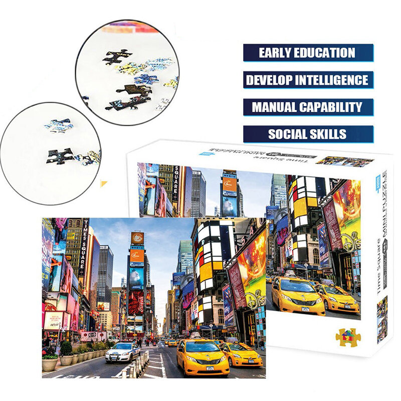 뉴욕 타임 스퀘어 지그 소 퍼즐 Streetscape 아름다운 풍경 벽화 1000 조각 종이 퍼즐 현대 홈 장식 Fidget 완구