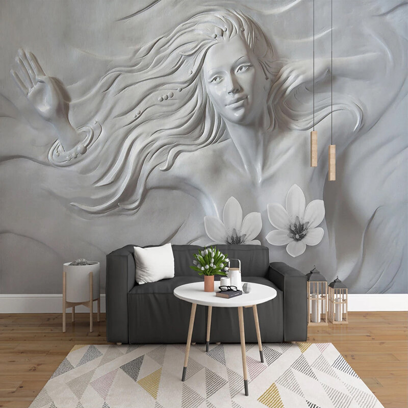 사용자 정의 3D 크리 에이 티브 양각 아름다움 벽 예술 벽화 벽지, 거실 서재 침실 사진 벽 서류 홈 장식
