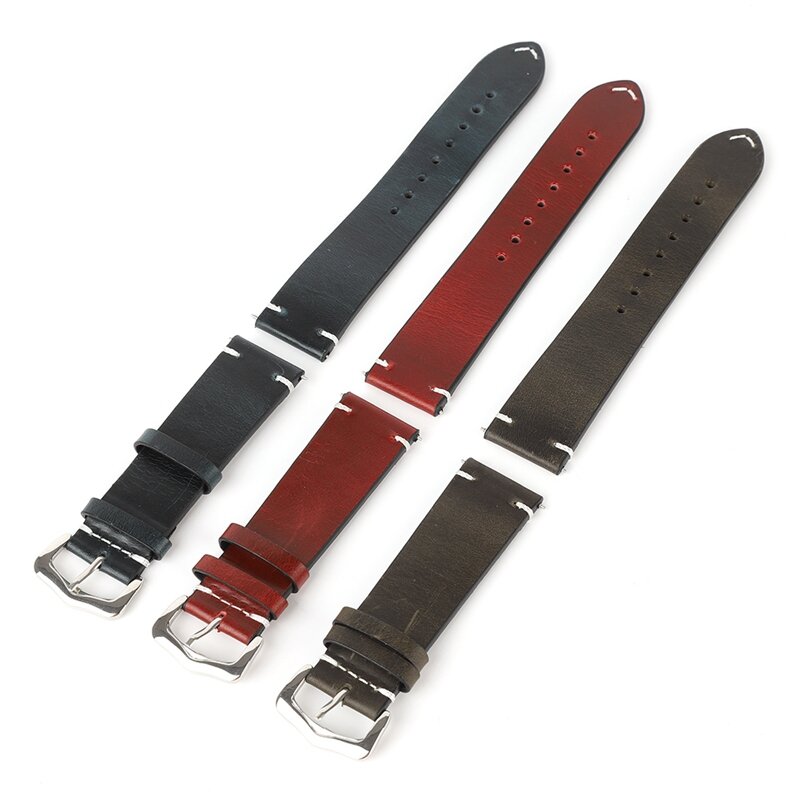 18mm 20mm 22mm Strap Vintage Style Pin Buckle Breathable Leather Watch Strap Accessories