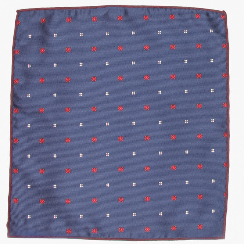 Lenço de bolso quadrado com padrão de ponto vermelho azul escuro com estampas