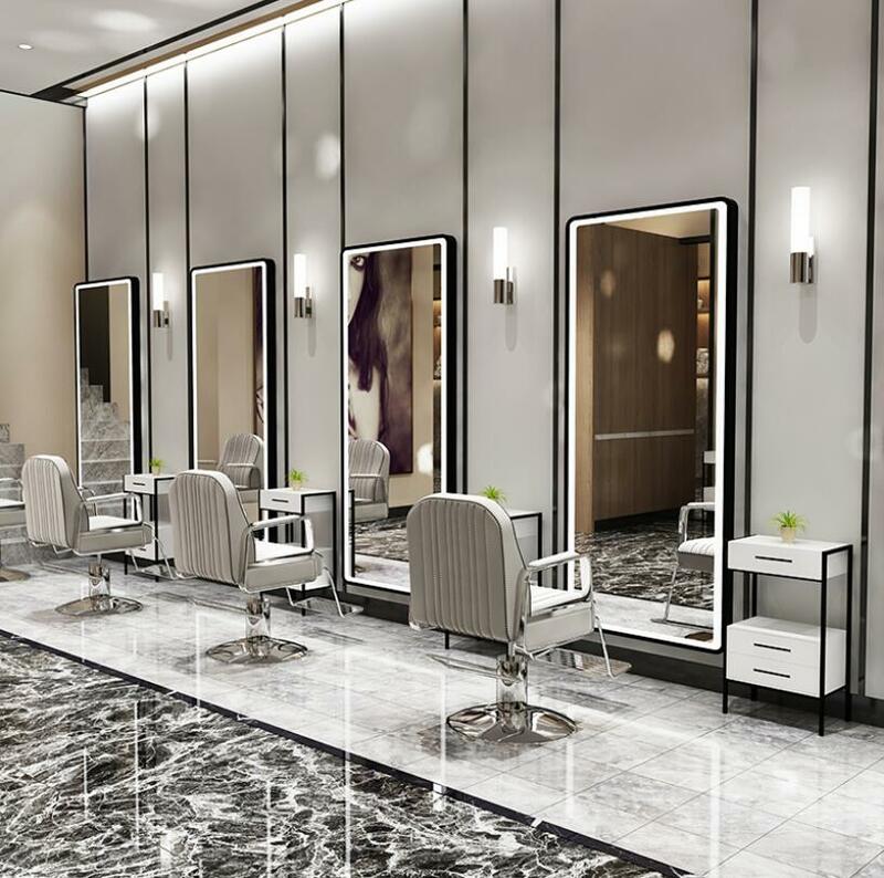 Espelho para barbearia, salão de beleza, simples, moderna, estilo de chão, corte de cabelo, espelho de corpo inteiro