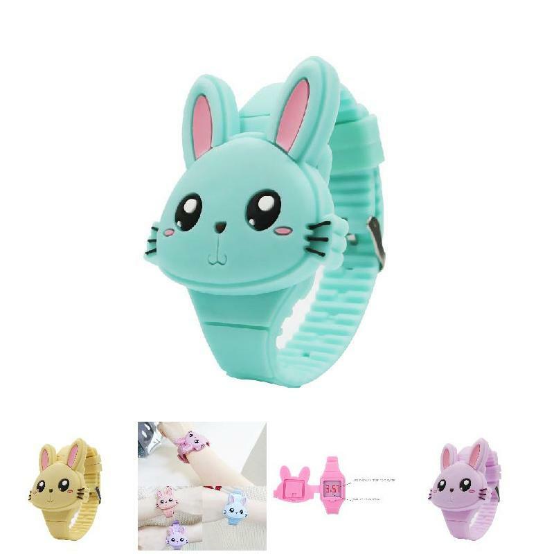1 Pcs Kinder LED Elektronische Uhr Silikon Band Cartoon Kaninchen Flip Fall Armbanduhr Schöne Geschenk NYZ Shop
