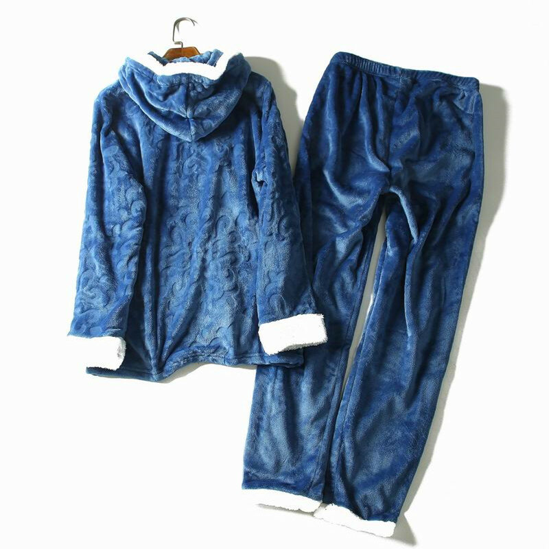 Pijama de franela para hombre y mujer, conjunto de ropa de dormir con gorro, para invierno