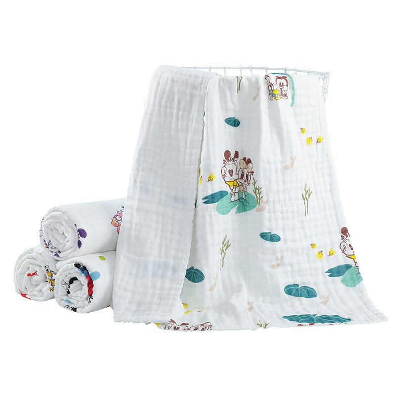 BOBDOG Newborn Baby Gauze Blanket & Swaddling Cute Cartoon Print Newborn Soft  Blanket Cotton Infant Bedding Wrap Quilt