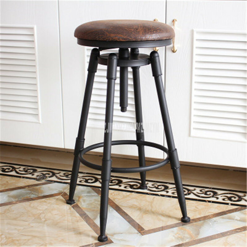 Chaise de Bar pivotante en bois et en fer, siège à coussin, haute et rotative, Style rustique américain et rétro