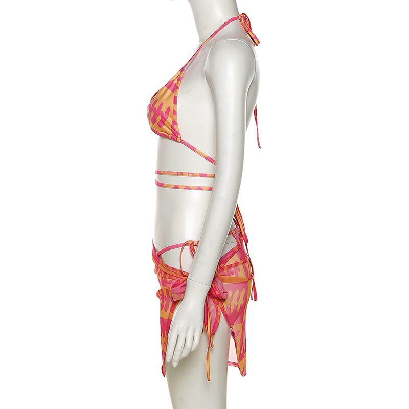 Sexy Drei Stücke Bikini Set Mit Cover Up Strand Kleid Tie-Dye Push Up Brazilian Biquini Bademode Anzüge