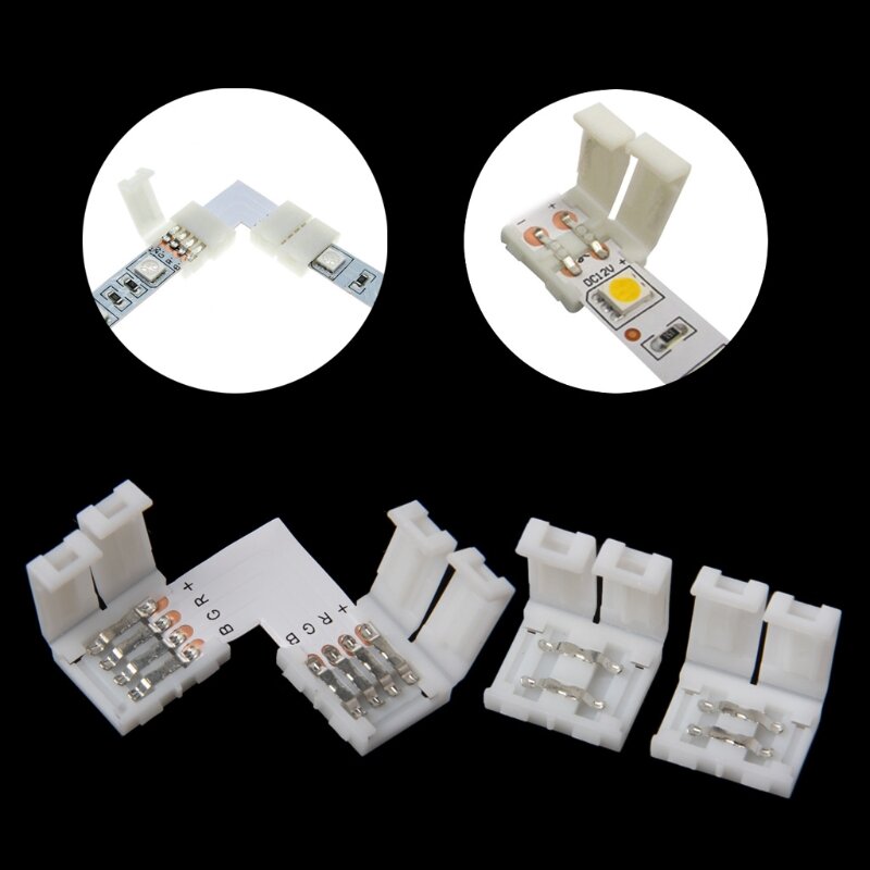 4 Pin LED Connector, L Shape Corner Quick Splitter Right Angle 10mm 5050 RGB LED Strip Connector