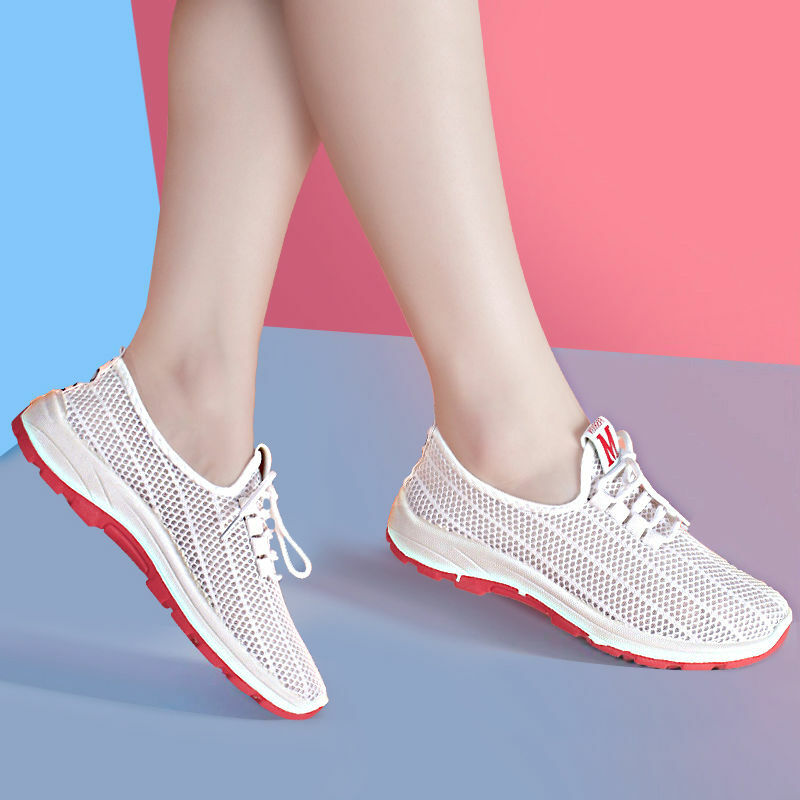 Zapatillas de correr con cordones para mujer, zapatos deportivos transpirables de malla de aire para Fitness, calzado atlético de alta calidad para verano