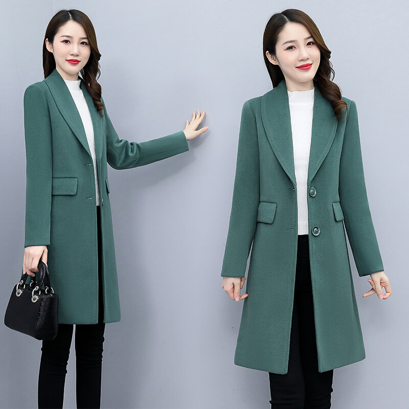 1 Qiu Dong nuevo fondo se contrae temperamento de moda se gira el abrigo de lana de dinero largo de hebilla de dos granos ocio