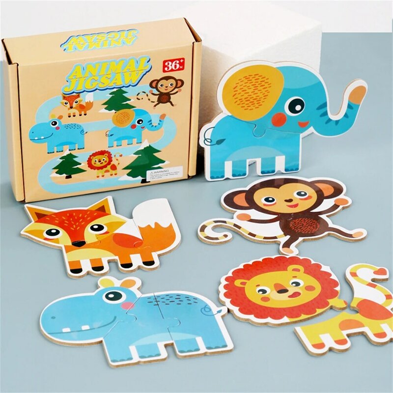 Jeu de Puzzle en bois pour enfants, animaux de dessin animé 3D, circulation, jouets éducatifs Montessori pour l'apprentissage préscolaire, cadeaux