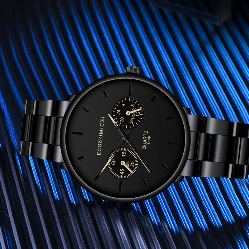 Luksusowe zegarki kwarcowe męskie niebieski wskaźnik dorywczo mody ze stali nierdzewnej stalowy pasek zegar prezent biznes zegarek Relogio Masculino