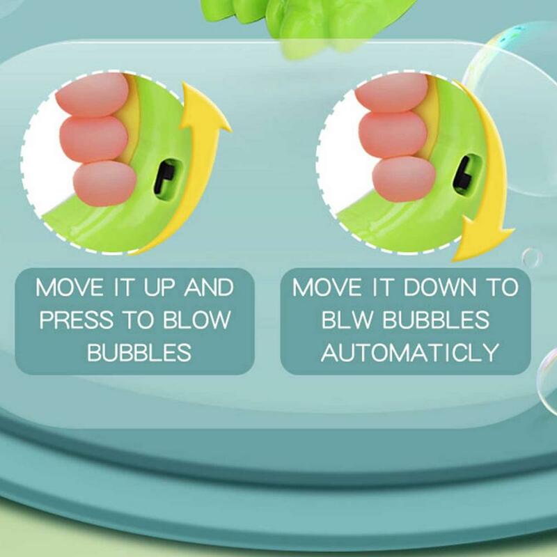 Nova máquina de bolha dinossauro automaticamente explodir voando bolha brinquedos máquina bolha elétrica seguro engraçado feliz verão ao ar livre brinquedo