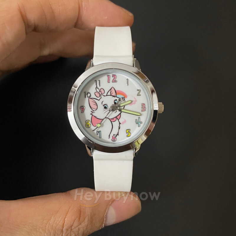 Mädchen Uhr Nette Rosa Silikon Cartoon Kätzchen Quarz Leuchtende Uhr Casual Sport Armbanduhr für Weihnachten Geschenke Montre Enfant