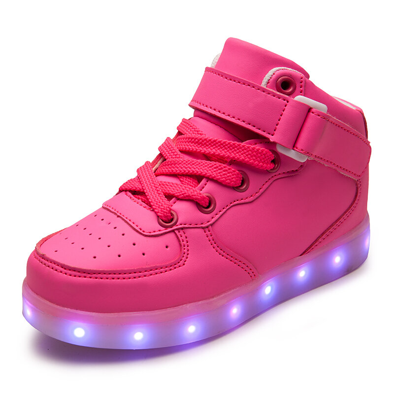 10 crianças led usb de carregamento brilhante tênis crianças gancho loop moda luminosa sapatos para meninas meninos das mulheres dos homens sapatos de skate 25-46