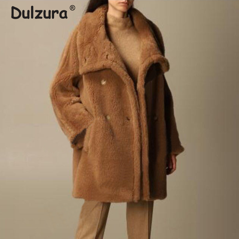Jaqueta grande de urso de pelúcia feminina, casaco grosso e quente de pele, sobretudo grande para mulheres, moda urbana 2020