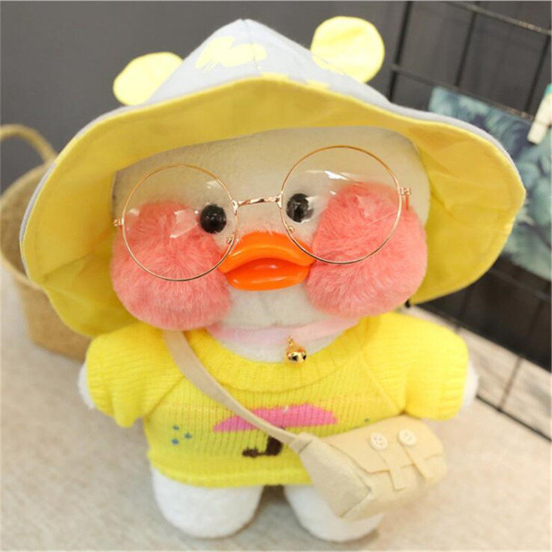 Pato de peluche amarillo LaLafanfan Kawaii Cafe Mimi, muñeco de peluche suave de 30CM para niños, peluches Kawaii de trapo