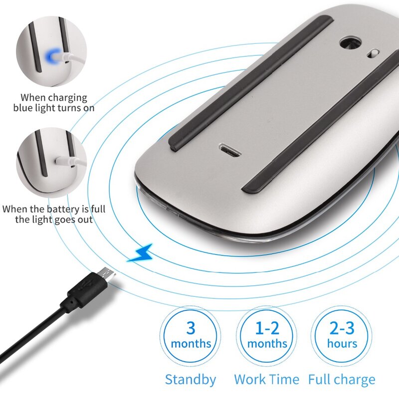 充電式タッチマジックワイヤレスbluetooth5.0マウストラベル超薄型ポータブルマウスpc、mac、ラップトップと互換性があります