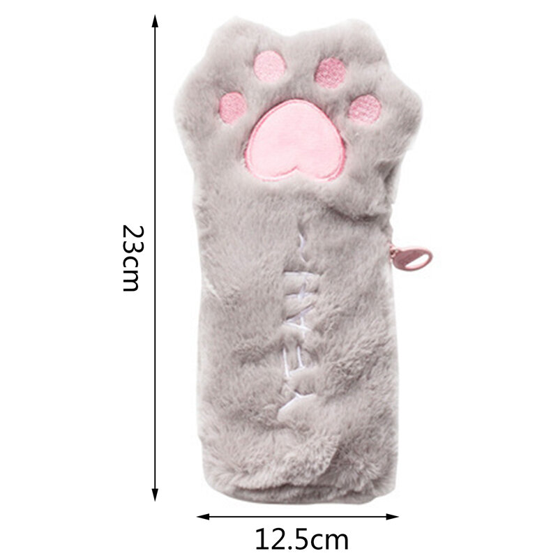 Cut Cat Paw Pencil Bag Soft Plush Cosmetics Pouch Large Capacity Pencil Case Pen Holder Stationery Organizer  Kawaii Stationery