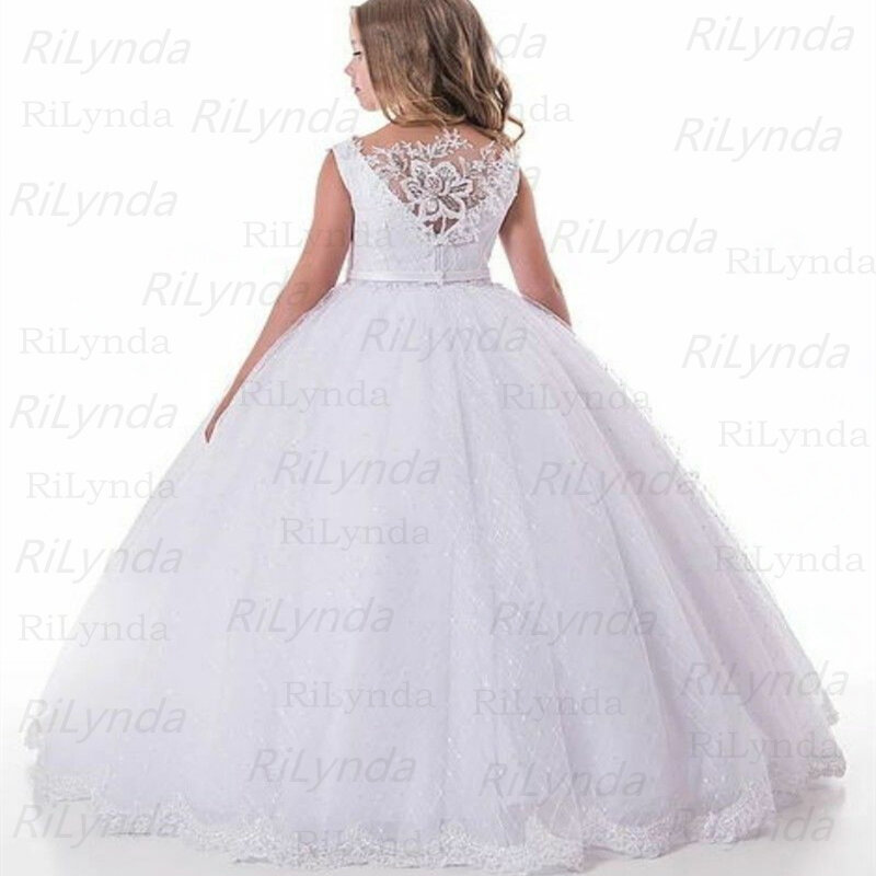 Branco vestidos da menina da flor para o casamento 2022 rendas meninas pageant vestido crianças primeira comunhão vestidos de princesa