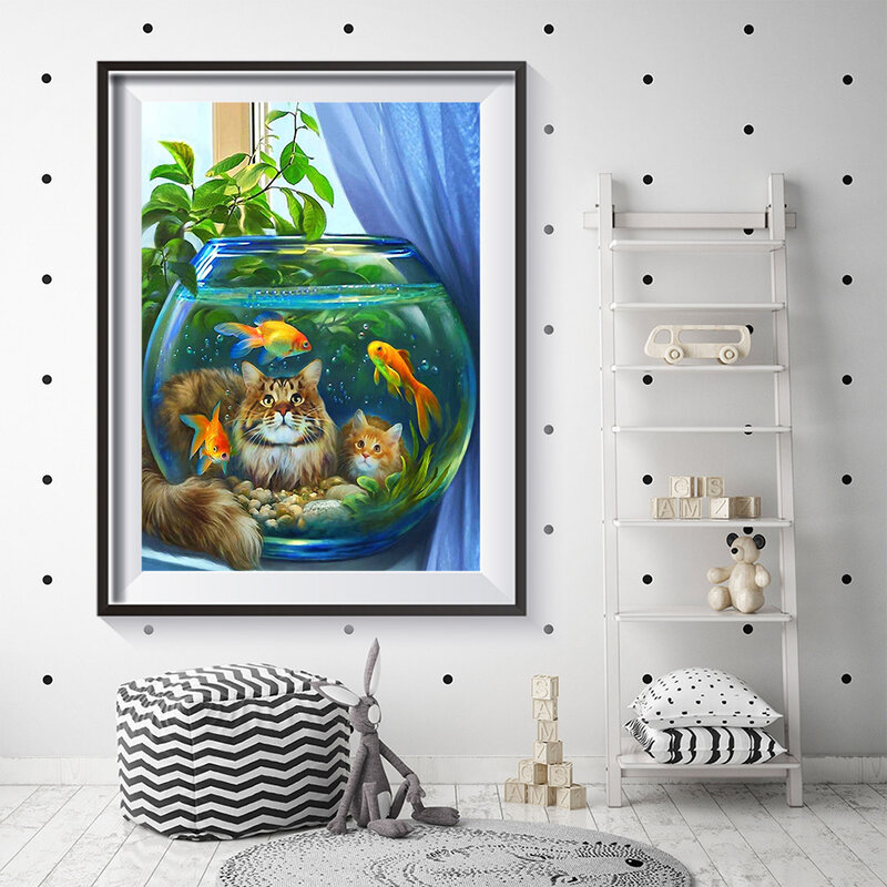 Evershine-pintura de diamantes 5D, bordado de gato, Animal, imagen de pez, mosaico de diamantes de imitación, decoración del hogar, nueva llegada