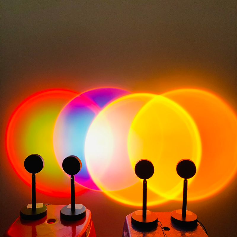 Sunset Rainbow Projector Night Lights Usb Bedside Table Lamp Valentines Day Gift Lamps Bedroom Bar Coffee LED Atmosphere Light