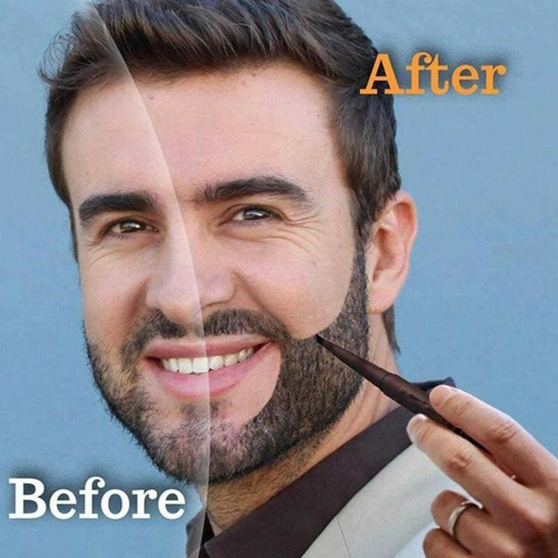 Caneta para barba masculina, duas em um com pontas dentadas, à prova d'água, escura/barba, enchimento marrom, tintura preta p5v6