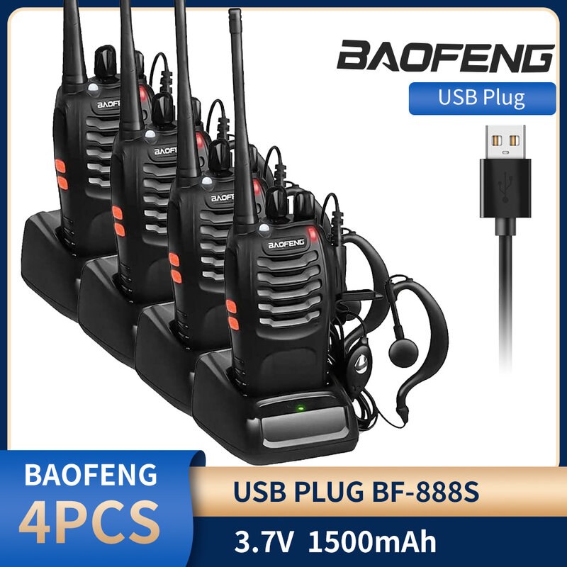 4 قطعة/الوحدة BAOFENG BF-888S لاسلكي تخاطب اتجاهين راديو Baofeng 888s UHF 400-480 ميجا هرتز 16CH طويلة المدى المحمولة الإرسال والاستقبال سماعة
