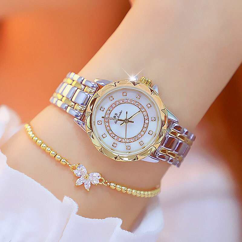 BS FashionWomen 시계 럭셔리 브랜드 숙녀 로즈 골드 다이아몬드 드레스 시계 여자 드레스 시계 여자 선물 Relojes Relogio Feminino