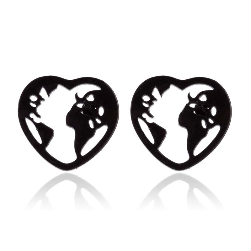 FENGLI orecchini in acciaio inossidabile con cuore cavo mappa del mondo per le donne Mickey Wave Cat orecchini a bottone gioielli per ragazze accessori per bambini