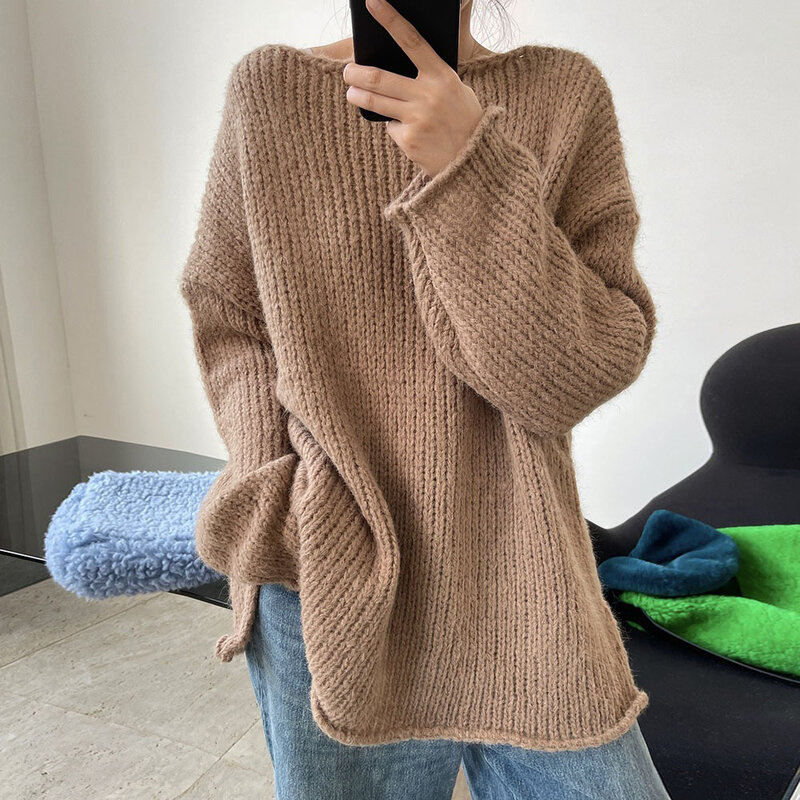 Autumn Tops For Women Korean Fashion Loose Lazy Bottoming Sweater Simple Blouse Casual Round Neck White Pullover Dames Trui 2021