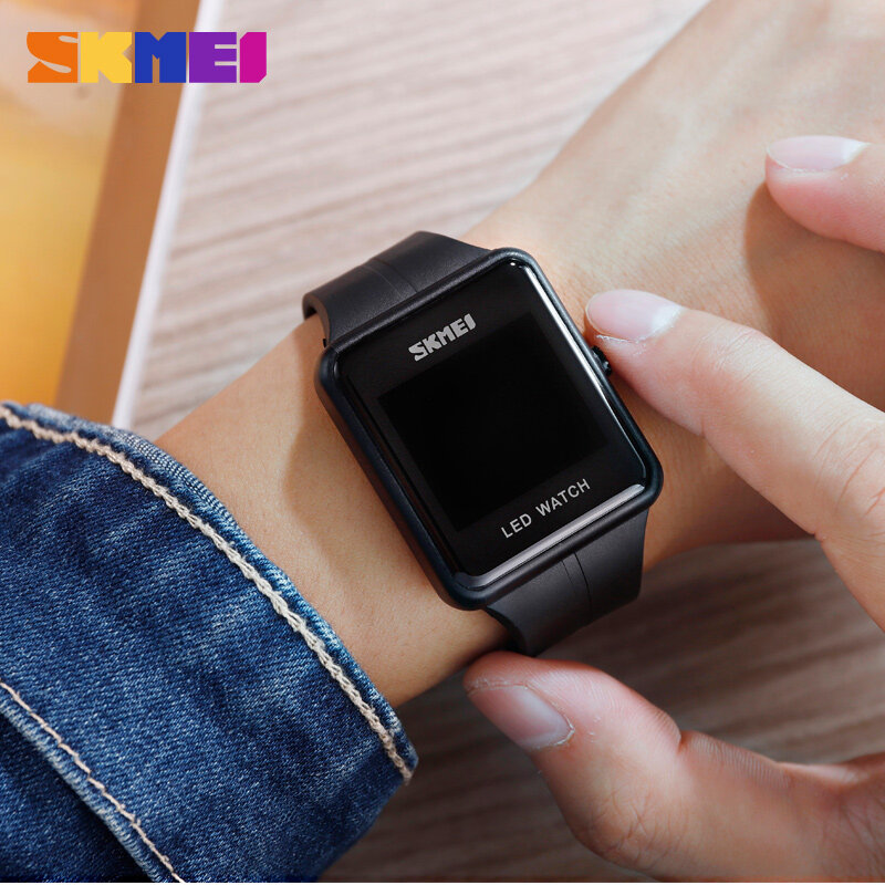 ساعة رقمية SKMEI للرجال والنساء, ساعة يد رياضية مزودة بشاشة LED وسوار من السيليكون ، ساعة إلكترونية للرجال والنساء
