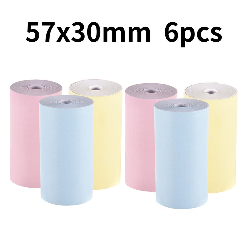 Rolo de papel térmico colorido 57*30mm, sem adesivos para impressão clara para peripage a6 a8 paperang p1 mini impressora fotográfica de bolso