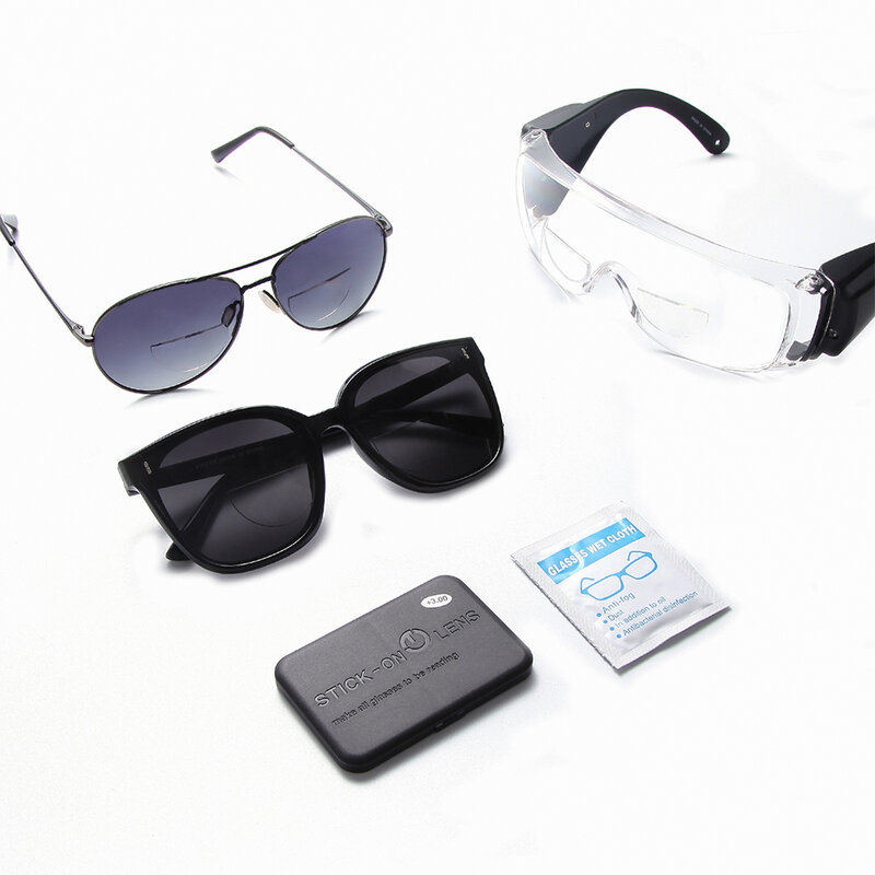 접착 스틱 확대 이중 초점 렌즈, 안전 및 선글라스용 재사용 가능, 독서 렌즈