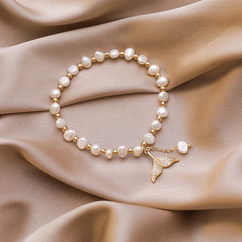Mode einfache und süße runde perle armband weibliche ins nische süßwasser perle armband meerjungfrau schwanz hand schmuck armband frauen