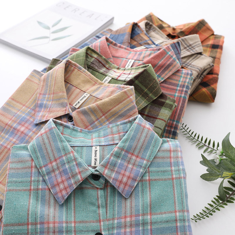 Shirts Women Plaid Single Breasted Simple All-match 30 Colors One Pocket Loose Female Checked Shirt Korean Style Trendy Daily