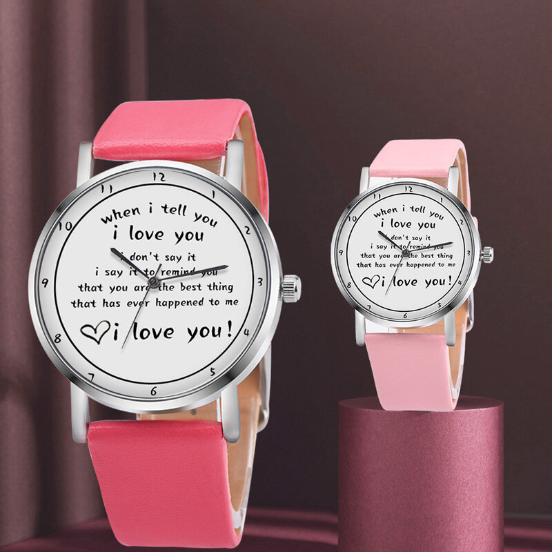 Buchstaben Gedruckt Uhr Quarzuhr mit PU Lederband ICH LIEBE SIE Uhr für Frauen Mädchen NYZ Shop