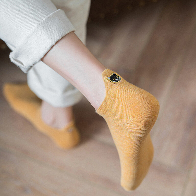 10 pares de meias de gato feminino pacote bordado kawaii bonito tornozelo meias coreano macio menina puro algodão engraçado plus size 35-42 dropshipping