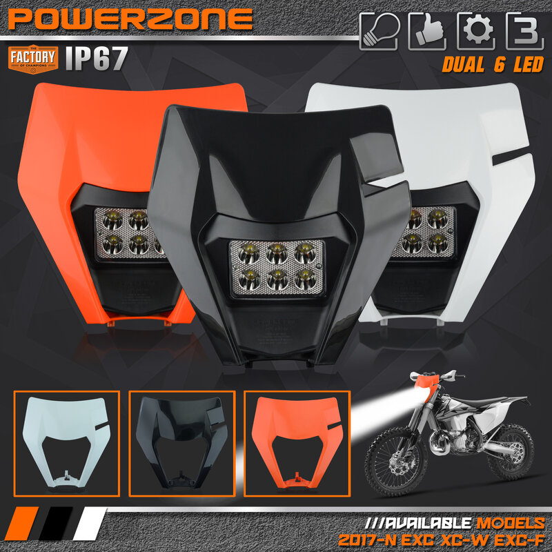 PowerZone Motorrad LED Scheinwerfer Scheinwerfer Kopf Licht Supermoto Verkleidung Für KTM EXC SXF MX Dirt Bike Enduro LED Scheinwerfer