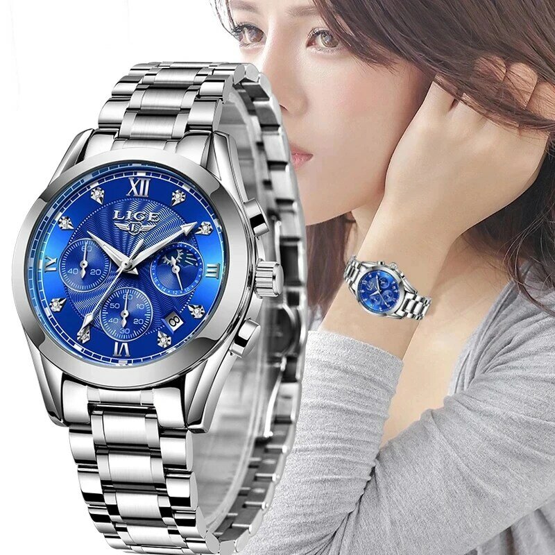 LIGE 2022 nowych moda zegarka kobiet zegarki damskie kreatywnych stali kobiet bransoletki z zegarkiem kobiet wodoodporne zegary Relogio Feminino