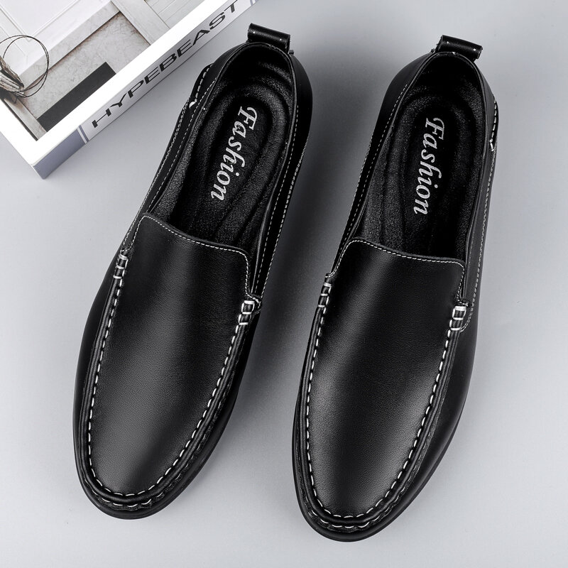 Beanie-zapatos informales de cuero de vaca, cómodos, a la moda, elegantes, sencillos, cómodos y firmes
