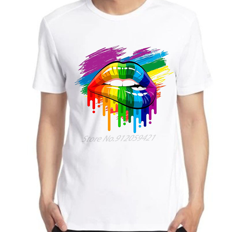 Camiseta con estampado de los labios del orgullo del arco iris para hombre, camiseta estampada transpirable de gran tamaño, ropa Harajuku