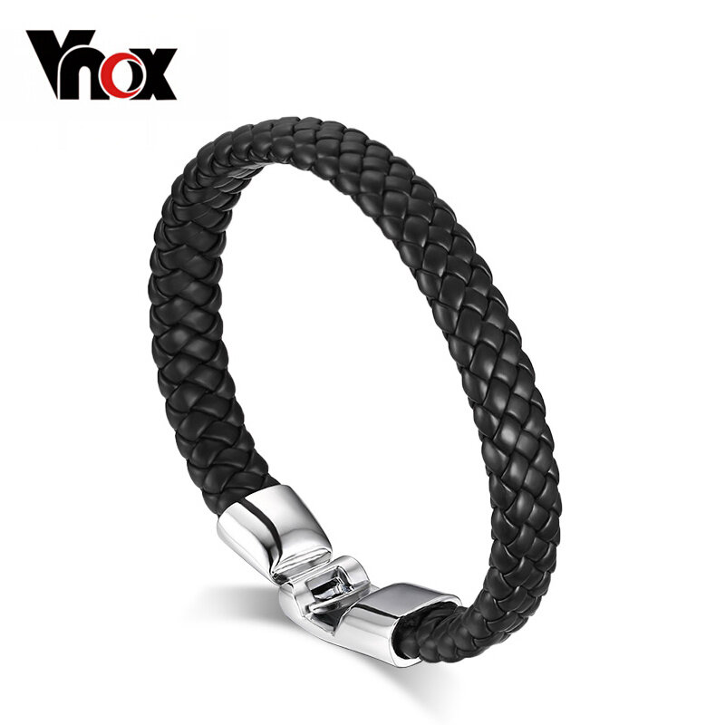 Vnox Braided Leather Bracelet for Men Bangle Bracelet Fashion Men Jewelry Black Coffee White