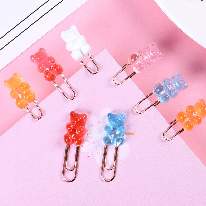 2pcs Cute Candy Color Bear Metal Paper Clip Office School Stationery Supply