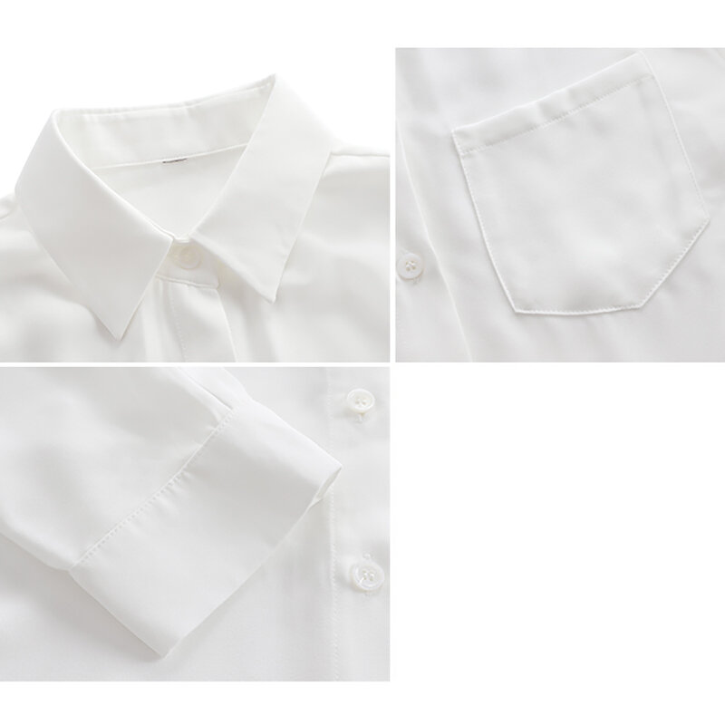 Shintimes Kemeja Putih Wanita Lengan Panjang Kantong Tombol Cardigan 2020 Baru Jatuh Pakaian Blus Sifon Wanita Atasan Chemisier Femme