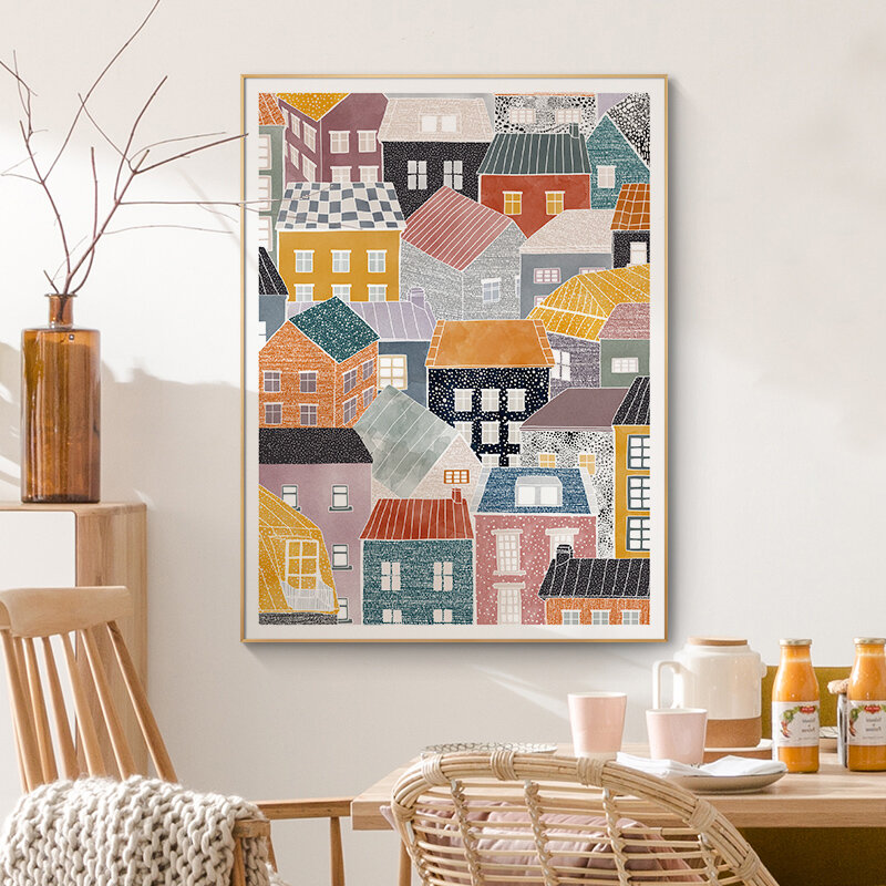 북유럽 추상 월 아트 포스터, 스칸디나비아 컬러풀한 집 생활 따옴표, 캔버스 회화, 그림, 거실, 홈 데코